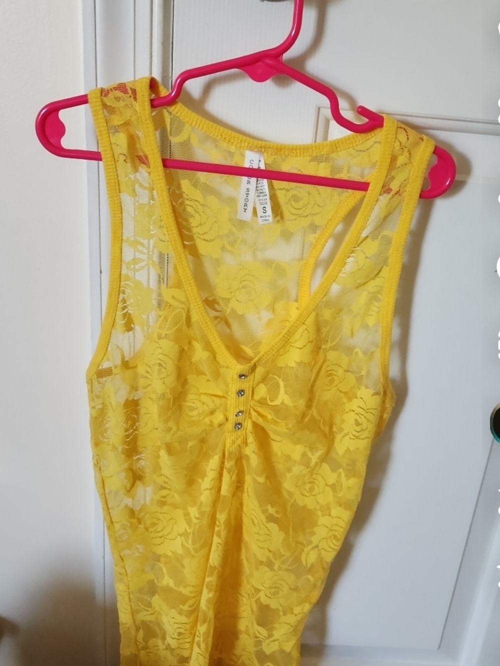 Color Story Yellow Lace Camisole with Front Rhinestone Detail